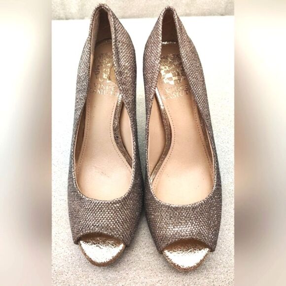 Vince Camuto Silver Grey  Peep-Toe Heels Shoes Formal Party Sz 6 - Picture 3 of 15